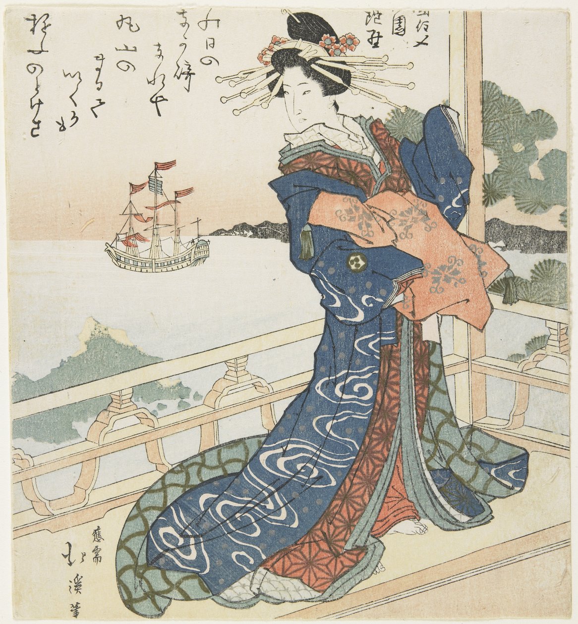 Courtisane Regardant un Navire Étranger, 1818-1844 - Toyota Hokkei