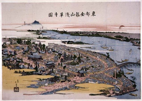 Temple Kinryuzan Senso-ji dans la capitale orientale (Edo) c.1820 - Toyota Hokkei