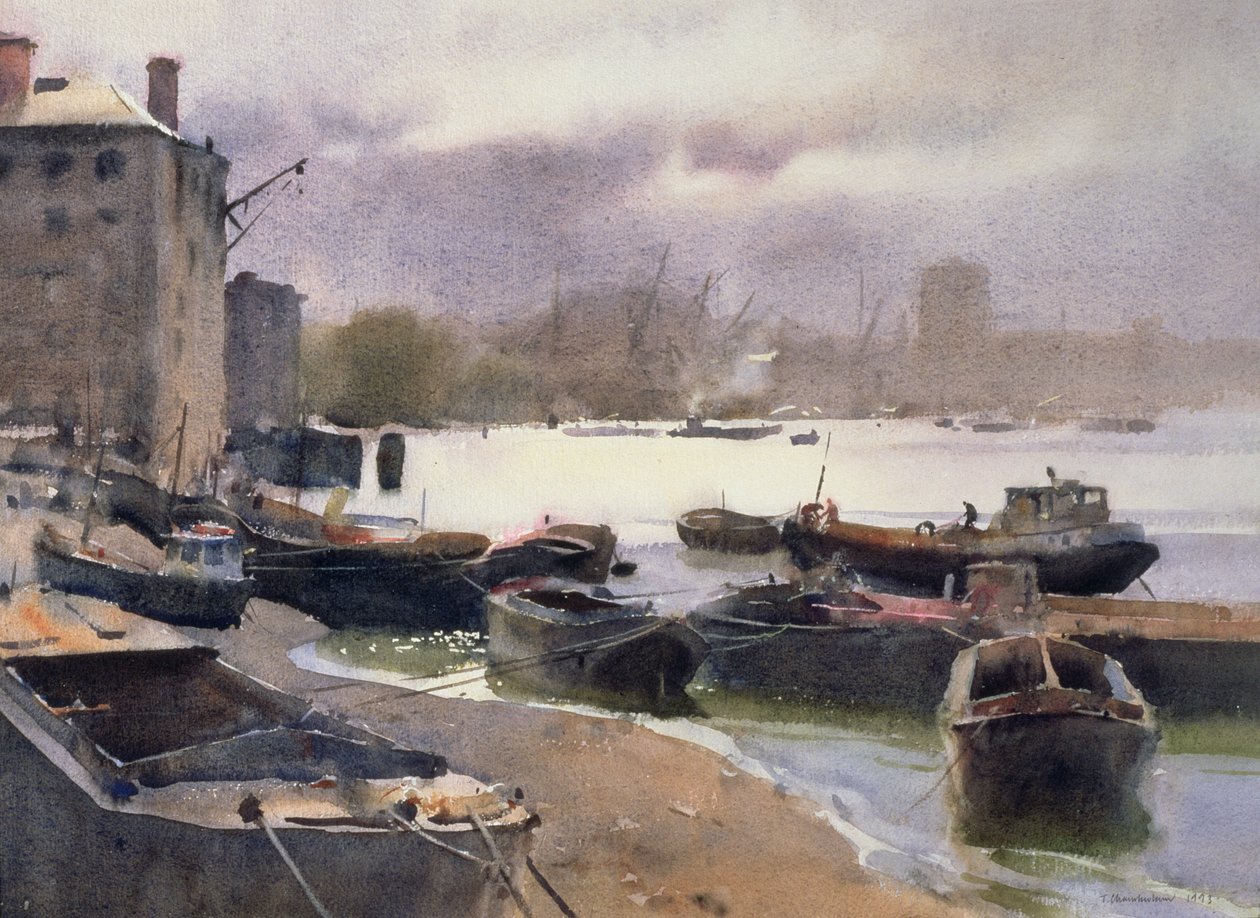 Un groupe de chalands, rivière Thames, 1993 - Trevor Chamberlain