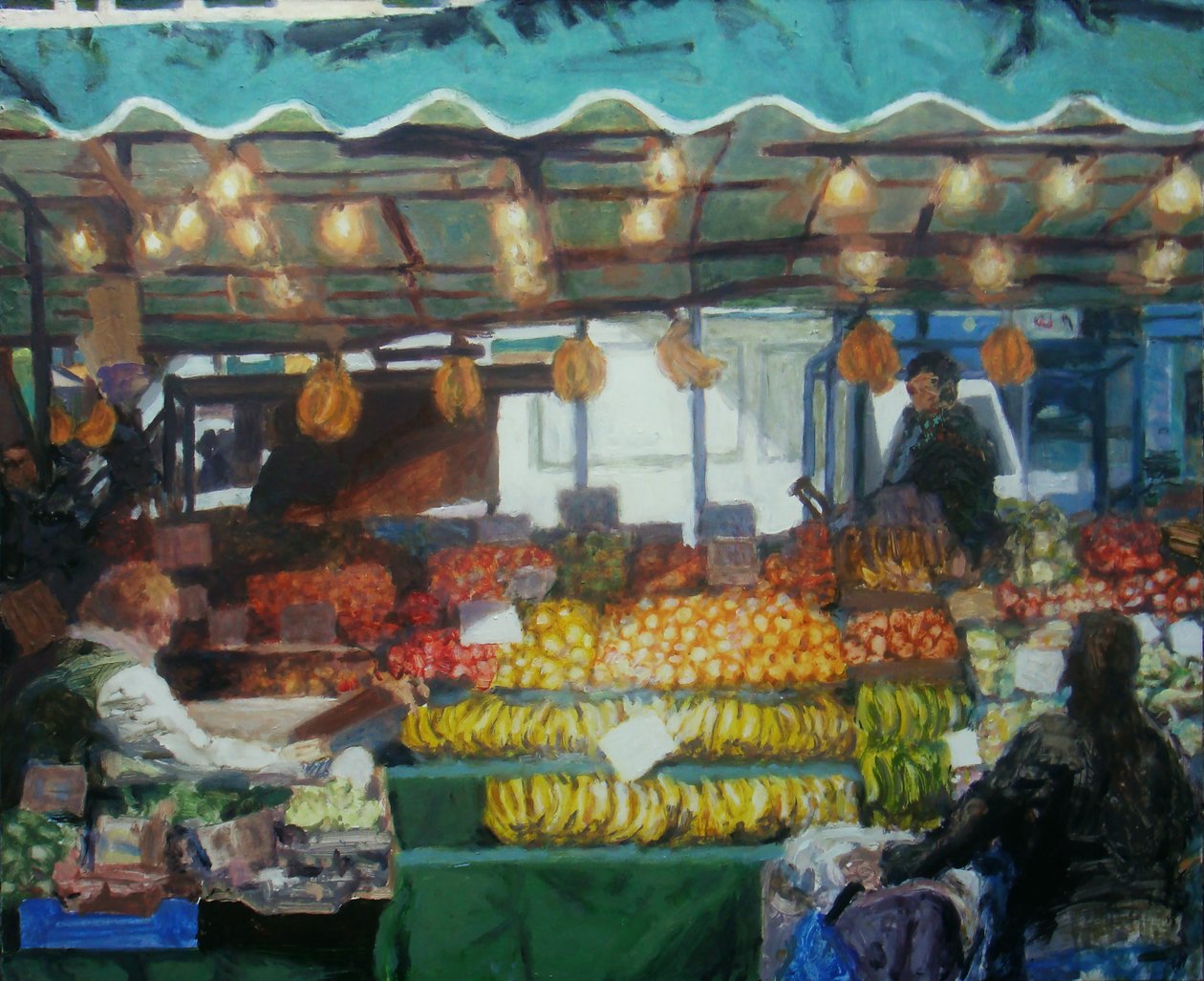 Grand étal de marché (Lewisham, Londres), 2011 (huile sur carton) - Trevor Burgess
