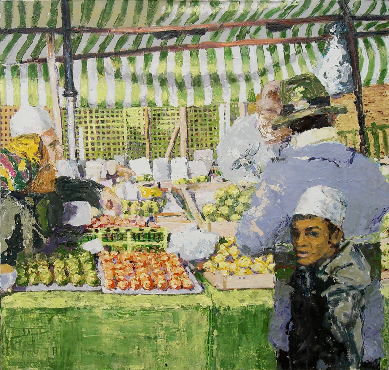Étal de marché (Ridley Road, Londres), 2003 (huile sur toile) - Trevor Burgess
