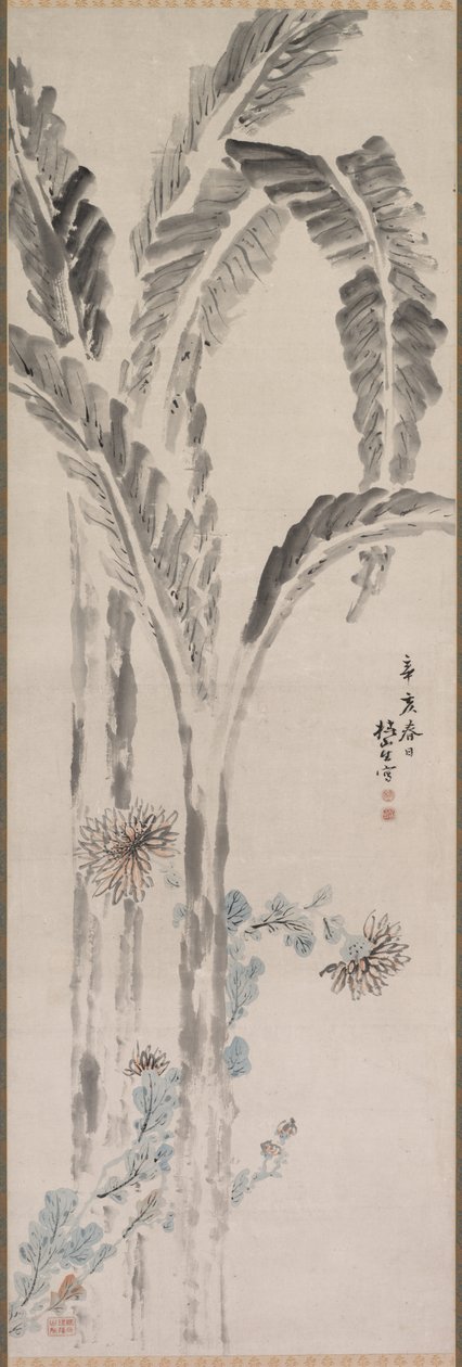 Bananiers et chrysanthèmes, 19ème siècle - Tsubaki Chinzan
