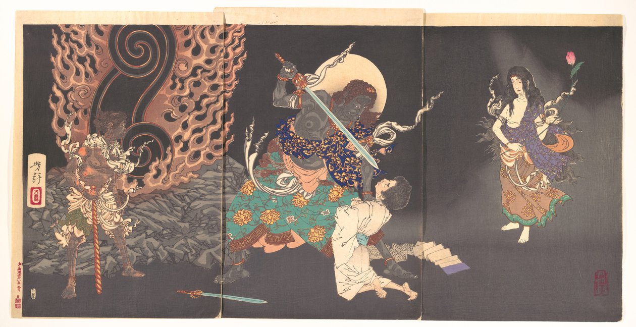 Fudō Myōō menaçant un novice - Tsukioka Yoshitoshi