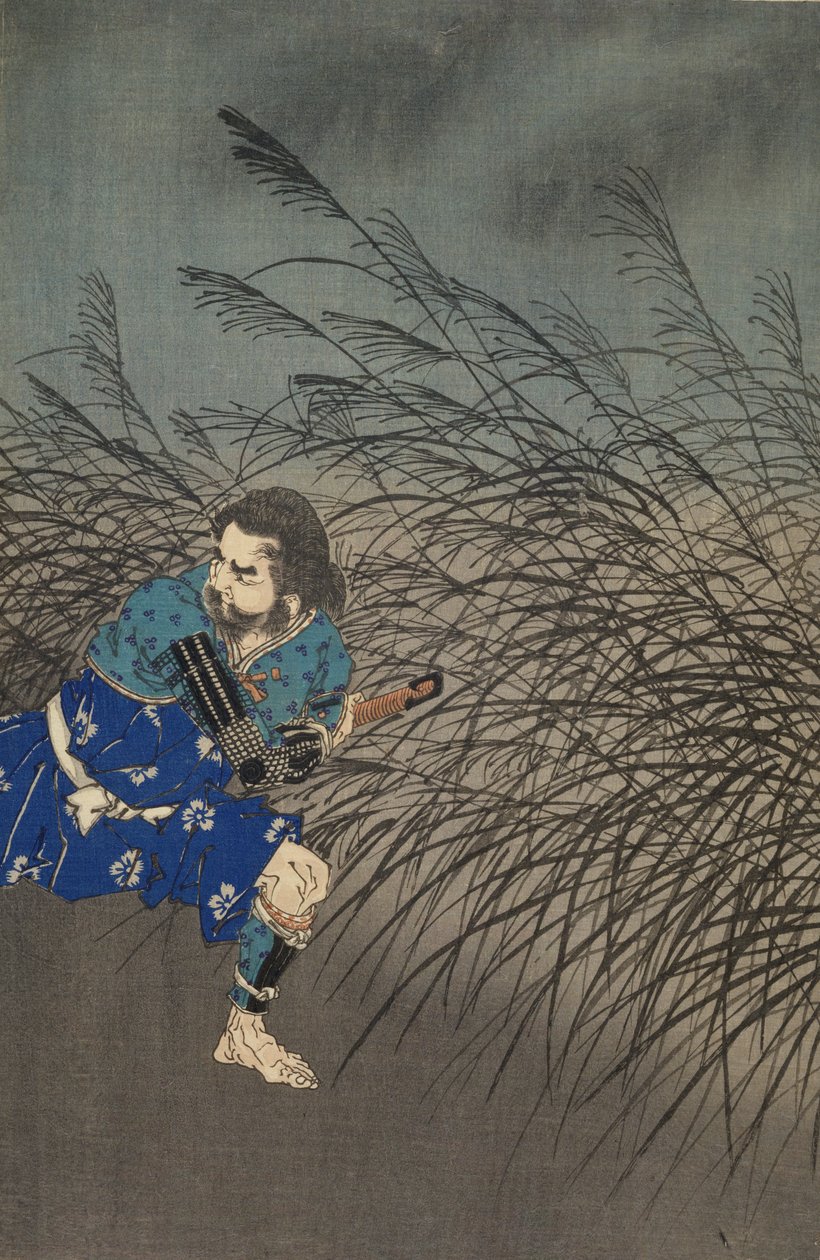 Fujiwara no Yasumasa jouant de la flûte au clair de lune - Tsukioka Yoshitoshi