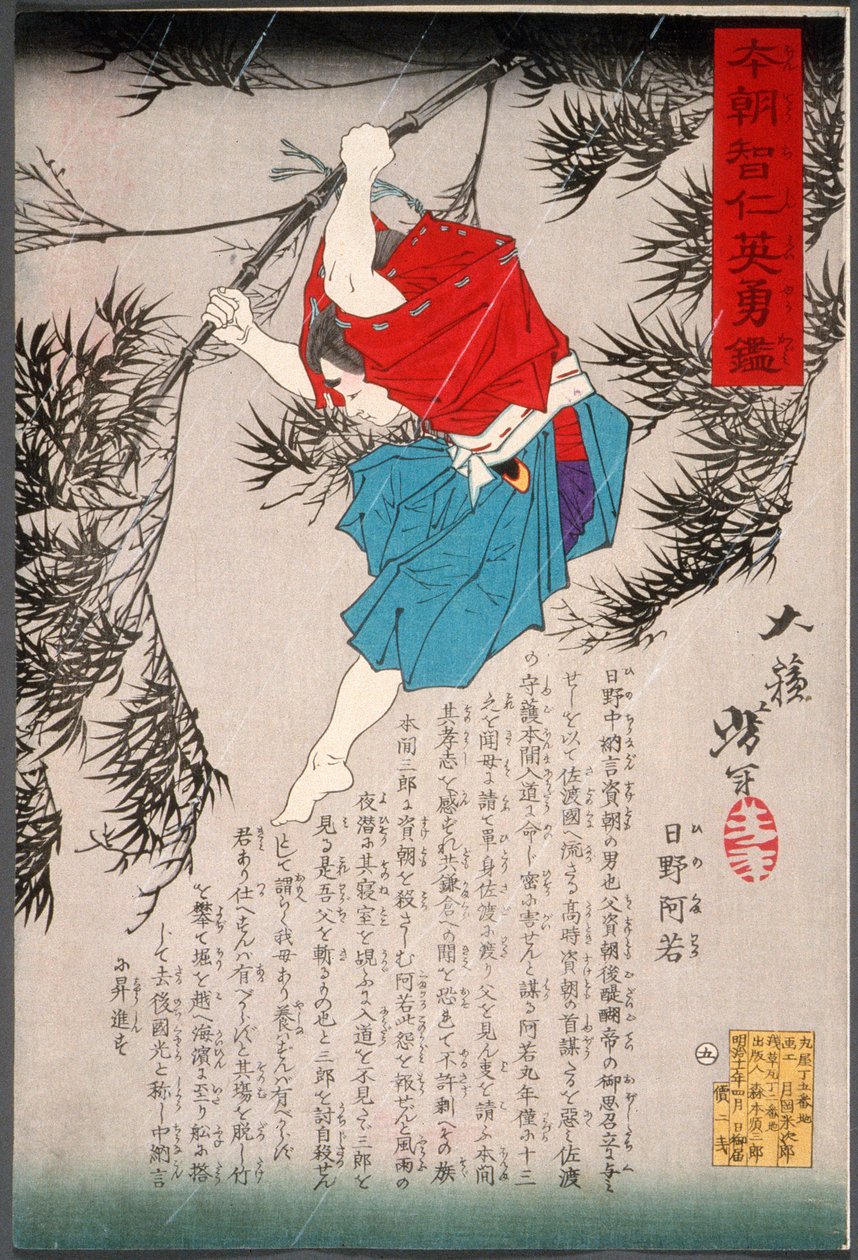Hino Kumawaka sautant du bambou - Tsukioka Yoshitoshi