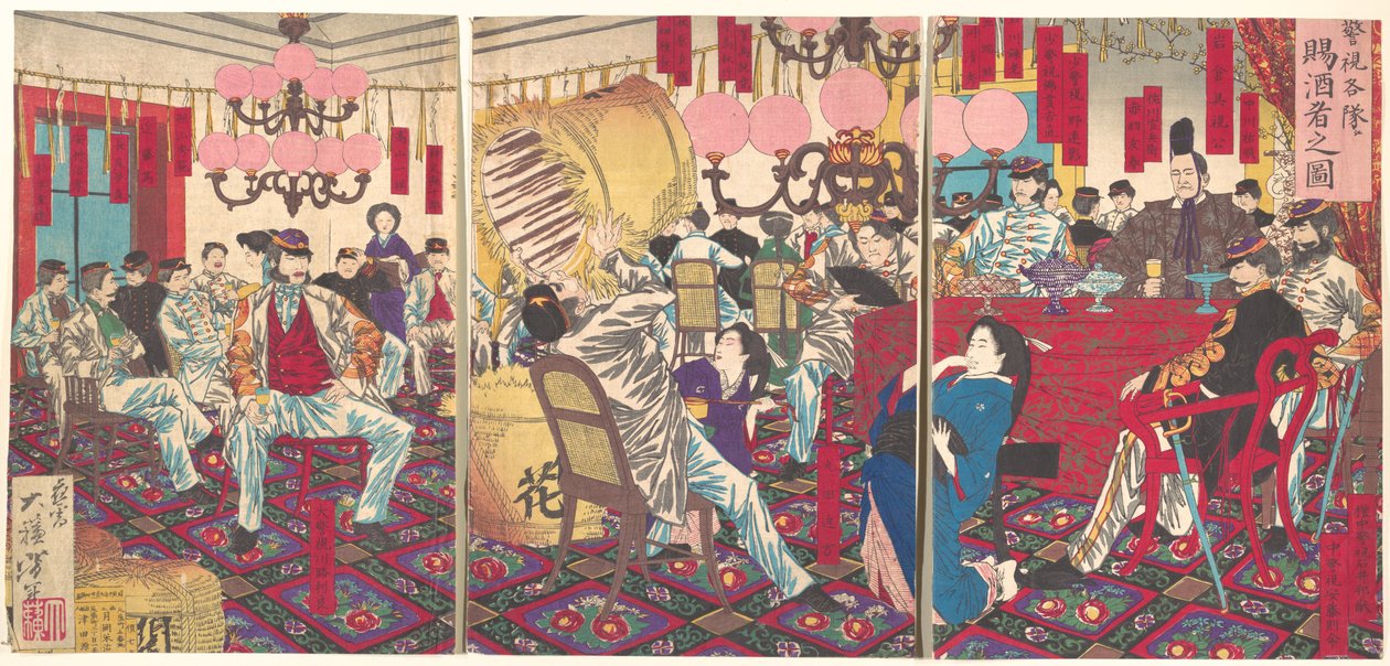 Fête du commissaire de police : un cadeau de nourriture et de boisson - Tsukioka Yoshitoshi