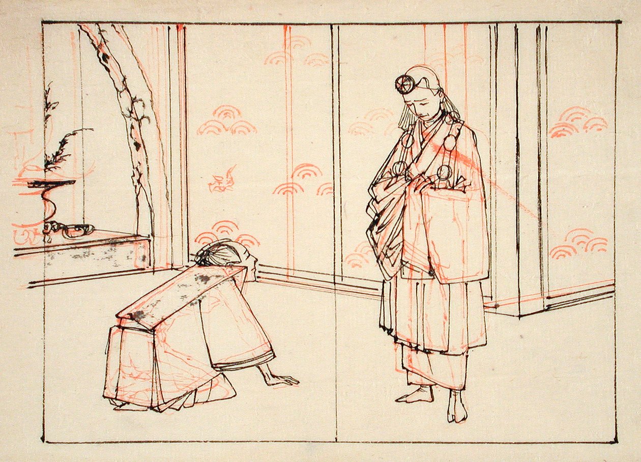 Dessin préparatoire pour une illustration du livre : Miroir des célèbres généraux japonais - Tsukioka Yoshitoshi