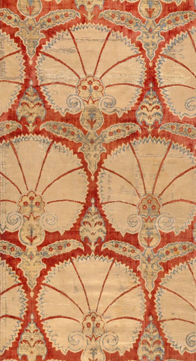 Panneau de velours rouge coupé avec des palmettes d