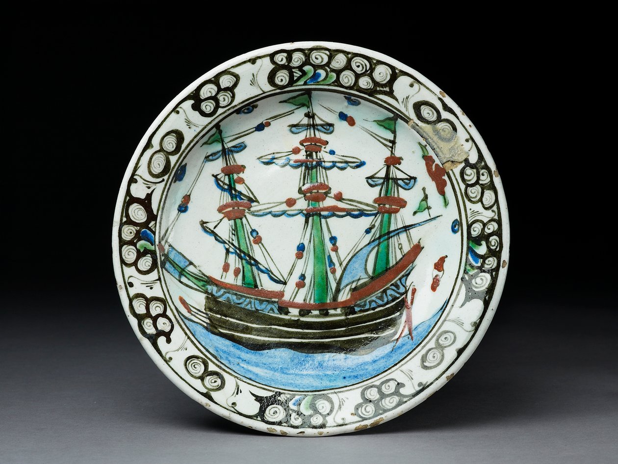 Plat en pâte de pierre avec décoration sous glaçure, Iznik, vers 1620-30 - Turkish School