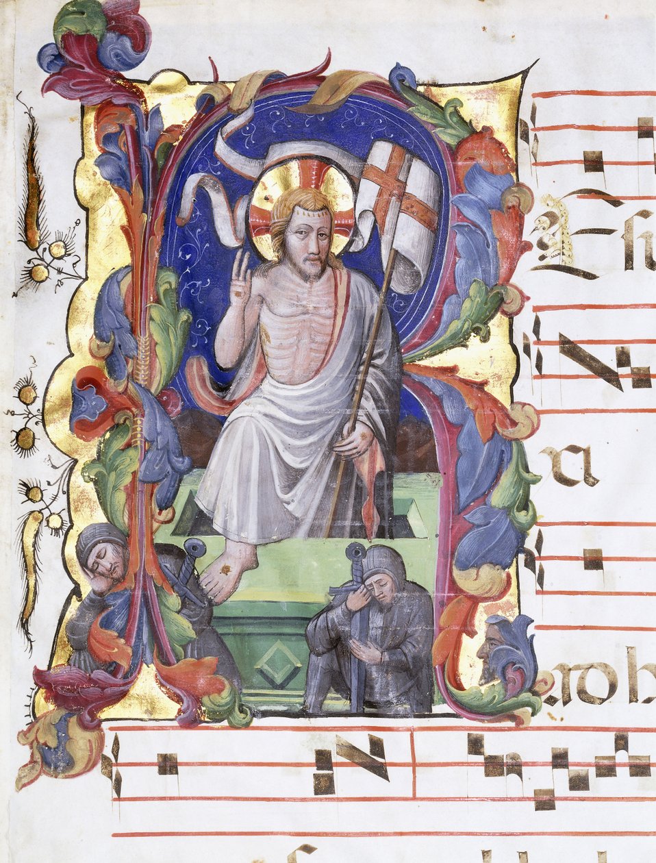 Très grande lettre historiée "A", montrant la Résurrection, vers 1400-1450 - Tuscan School
