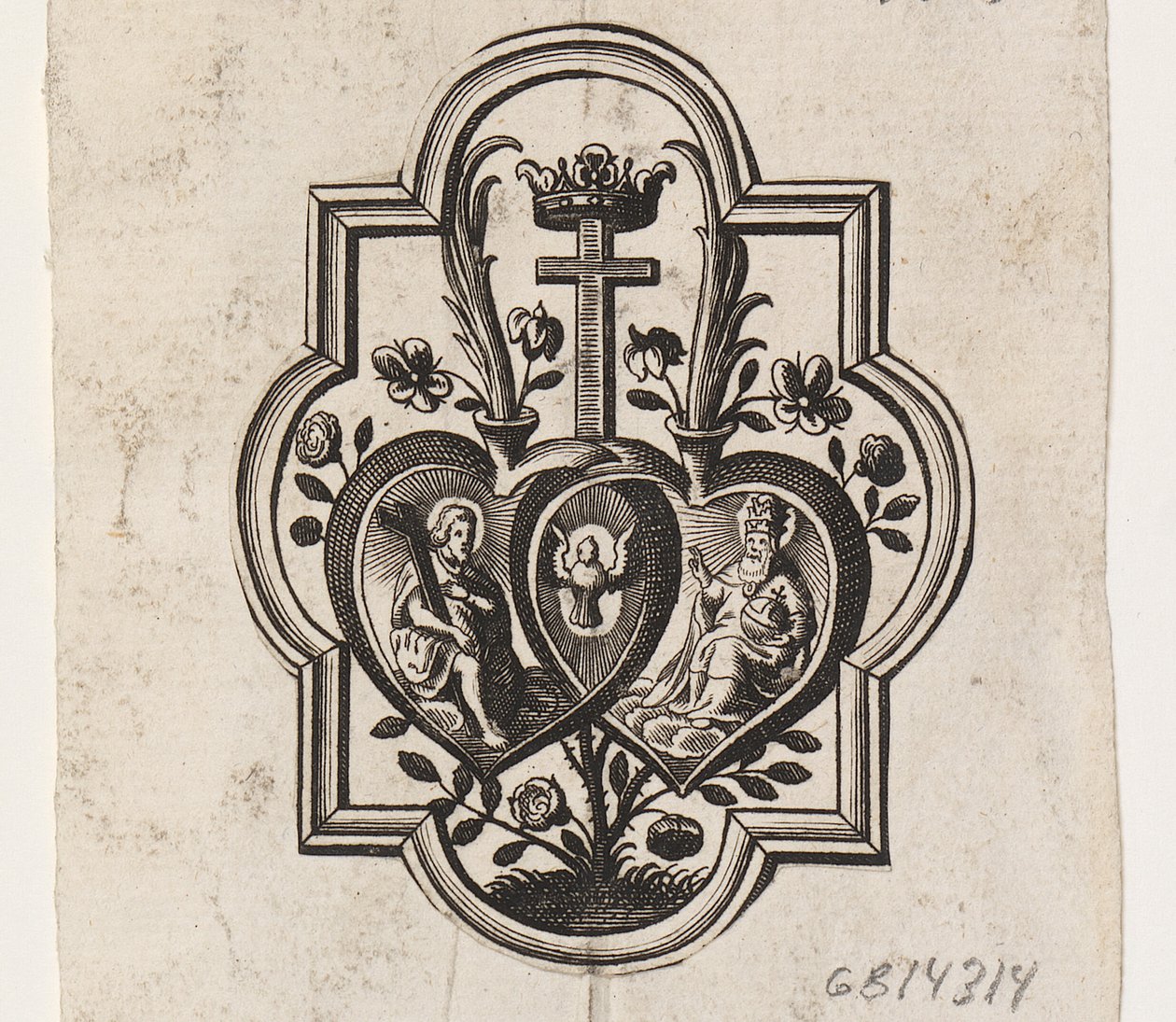 Emblème avec deux cœurs et la Trinité - Ubekendt