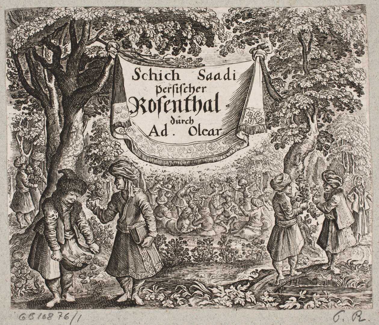 Frontispice de Adam Olearius, « Persianischer Rosenthal von einem Sinnreichen Poeten Schich Saadi [...] », Schleswig 1660 - Ubekendt