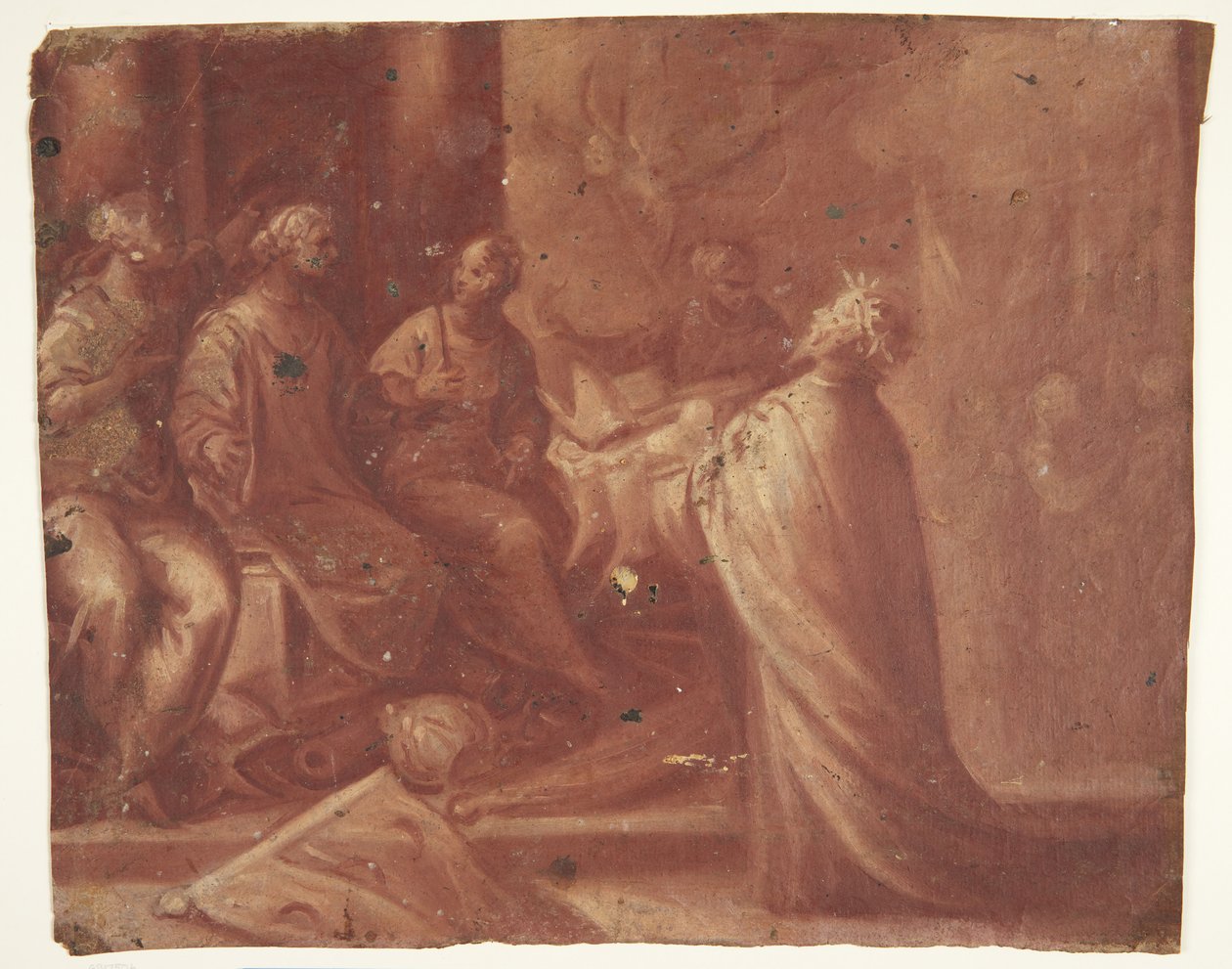 Jésus remet une mitre à une femme sur un trône entourée de deux femmes (allégorie) - Ubekendt