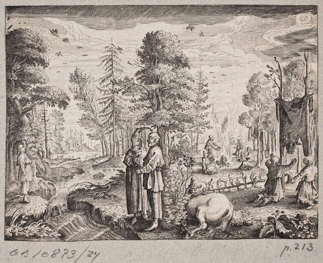 Partie de forêt avec des hommes au bord d