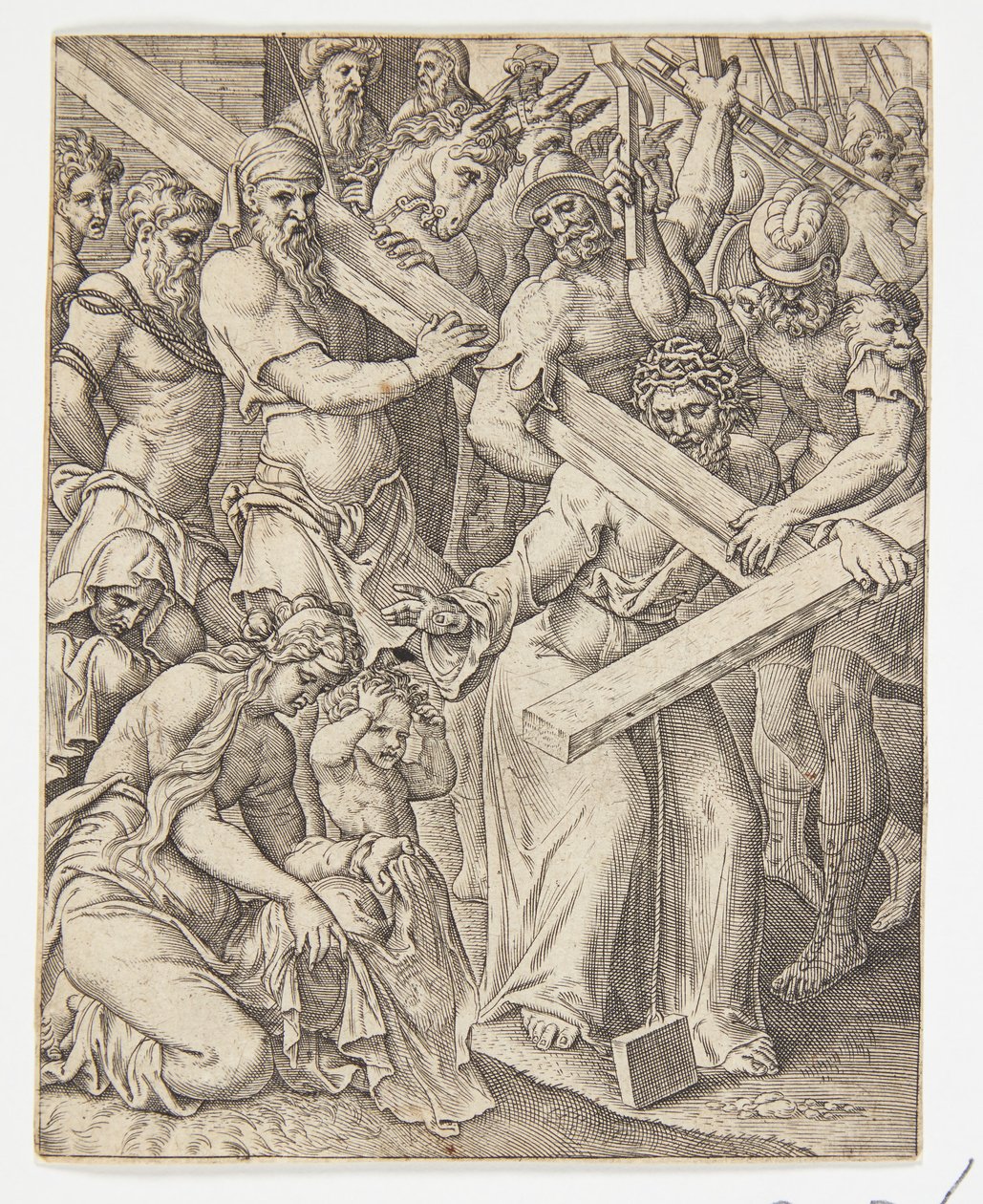 Christ portant la croix et le miracle du voile de Véronique - Ubekendt efter Dirck Volckertsz. Coornhert efter Maarten van Heemskerck
