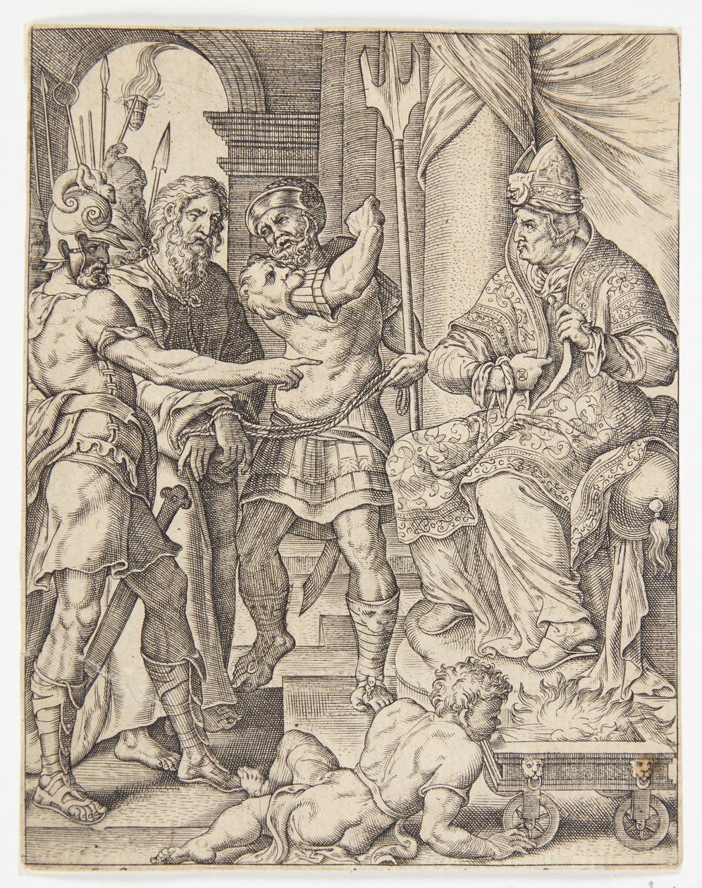 Christ devant le grand prêtre Anne - Ubekendt efter Dirck Volckertsz. Coornhert efter Maarten van Heemskerck