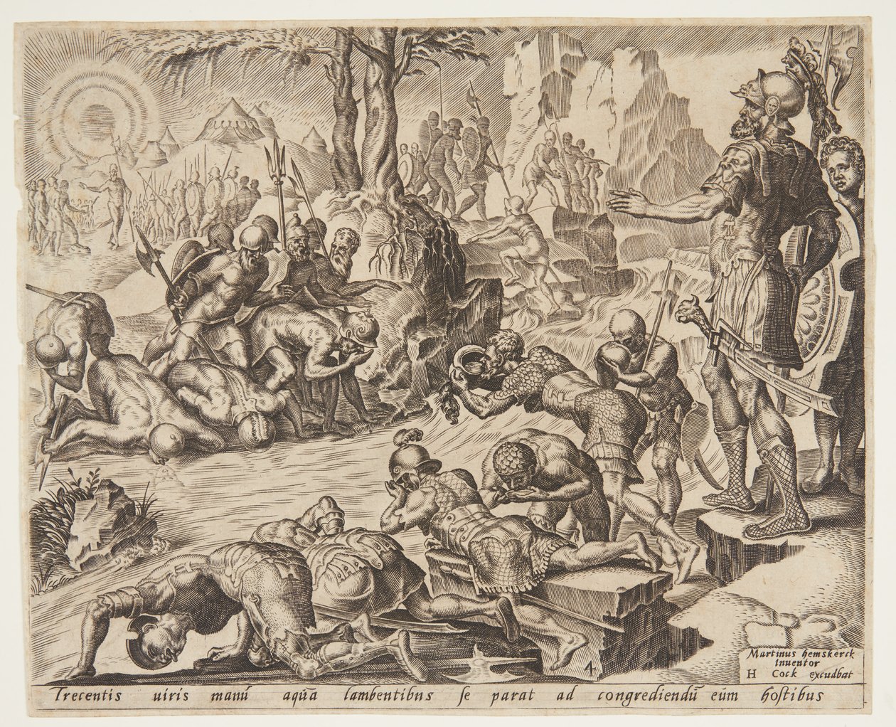 Gédéon observant la façon dont les soldats boivent - Ubekendt efter Maarten van Heemskerck