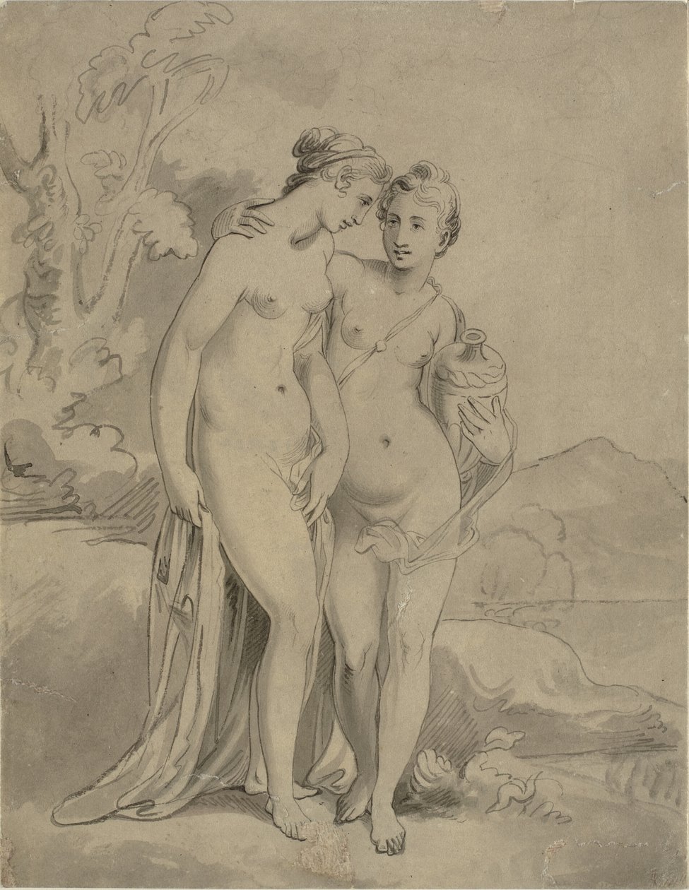 Deux nymphes dans un paysage - Ubekendt engelsk kunstner 1820