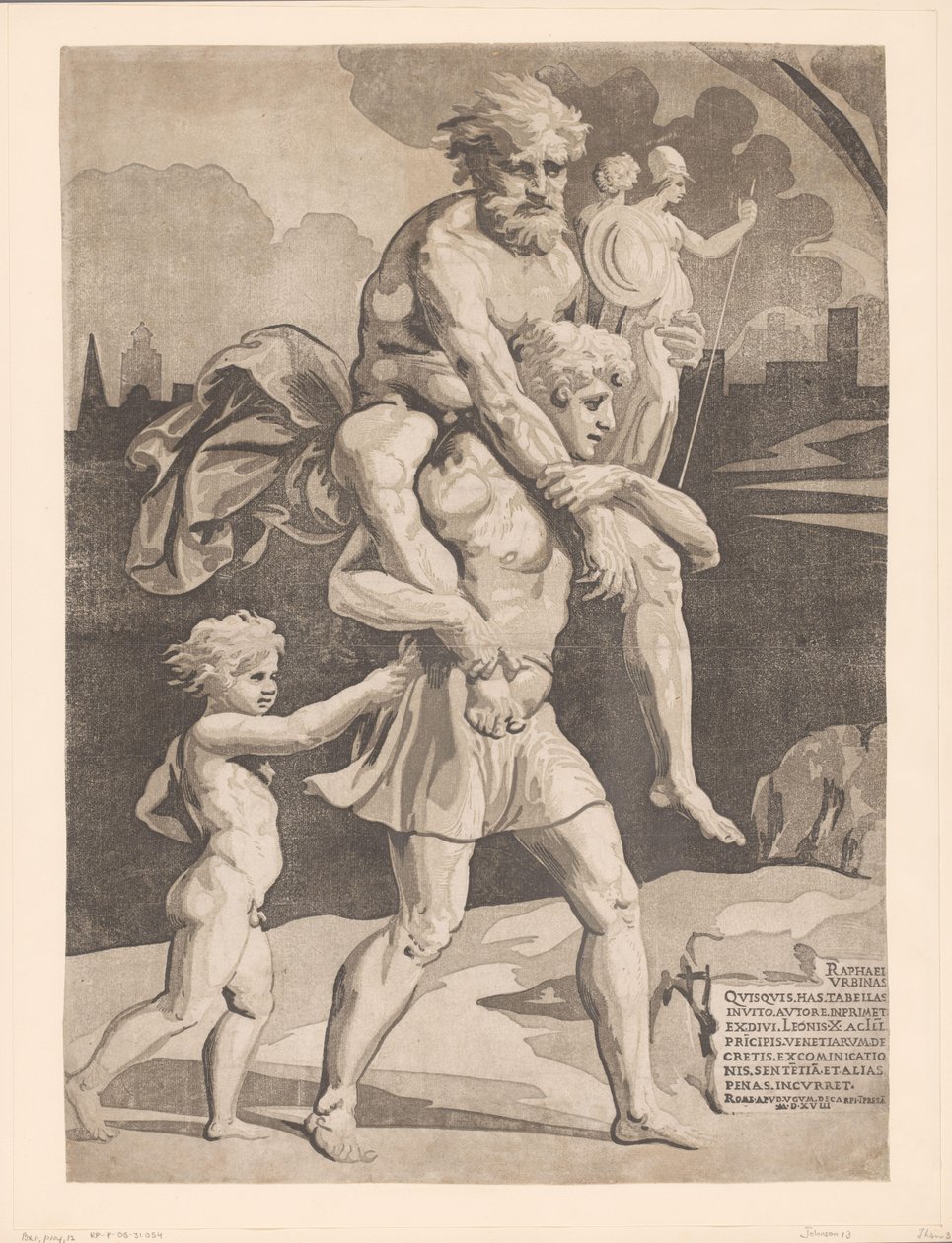 Énée fuit avec sa famille de Troie - Ugo da Carpi
