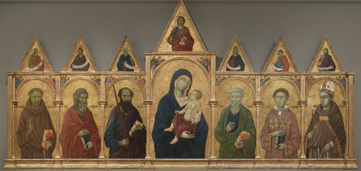 Vierge et Enfant avec Saints François, André, Paul, Pierre, Étienne et Louis de Toulouse, c.1317-21 - Ugolino di Nerio