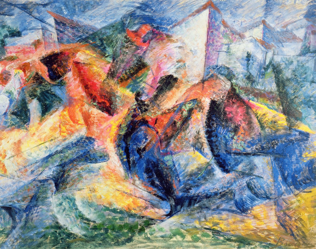 Cheval et cavalier et bâtiments, 1914 - Umberto Boccioni