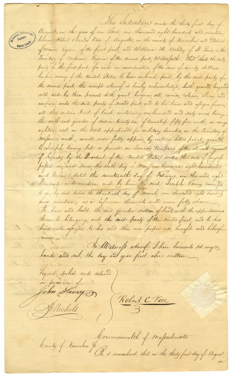Terrain comprenant le quart sud-est de la section 26, canton 55 nord, rang 18 ouest, dans le lot réservé aux primes militaires dans le territoire du Missouri - Unbekannt Unbekannt