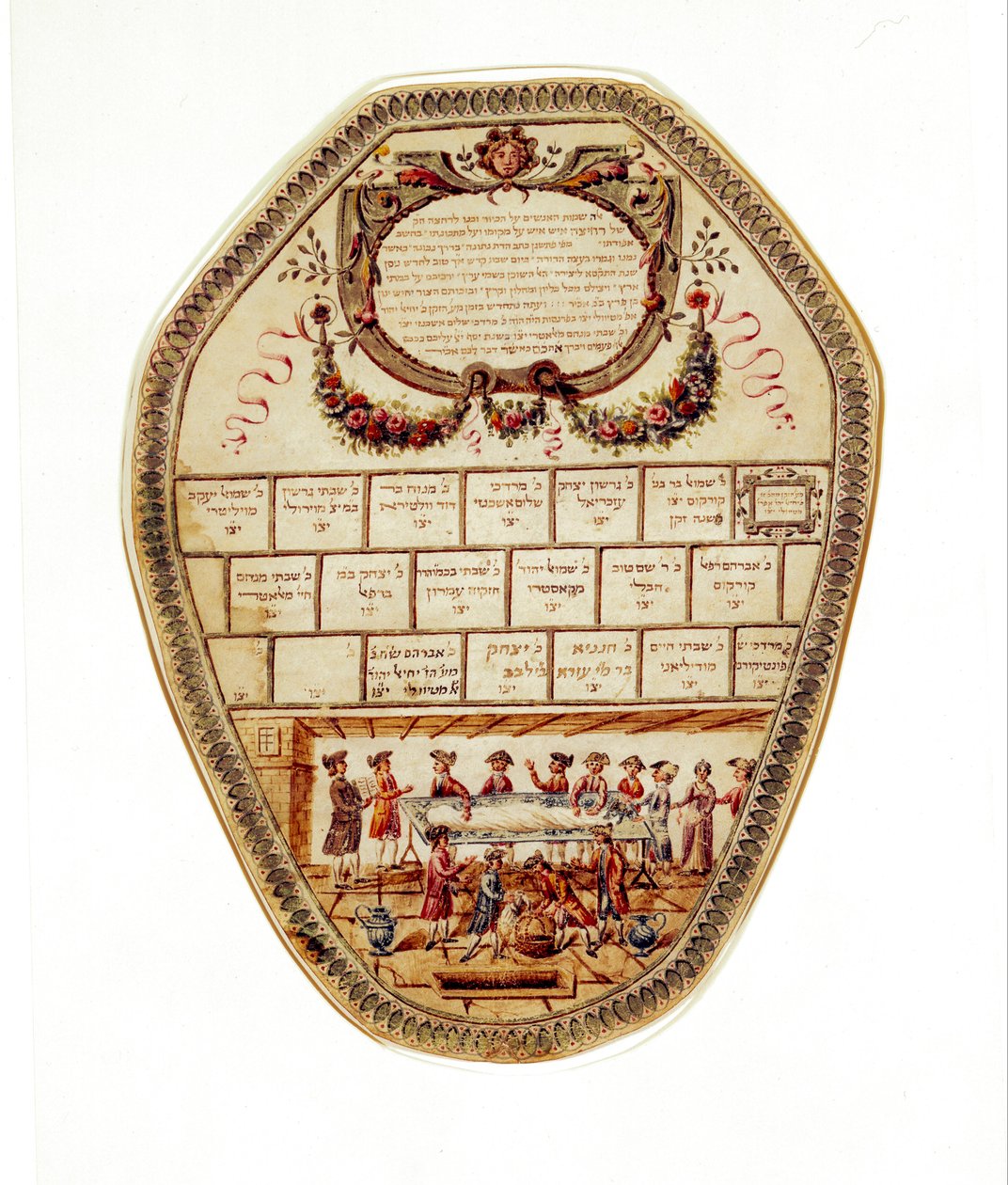 Plaque de la société funéraire avec représentation des préparatifs pour l