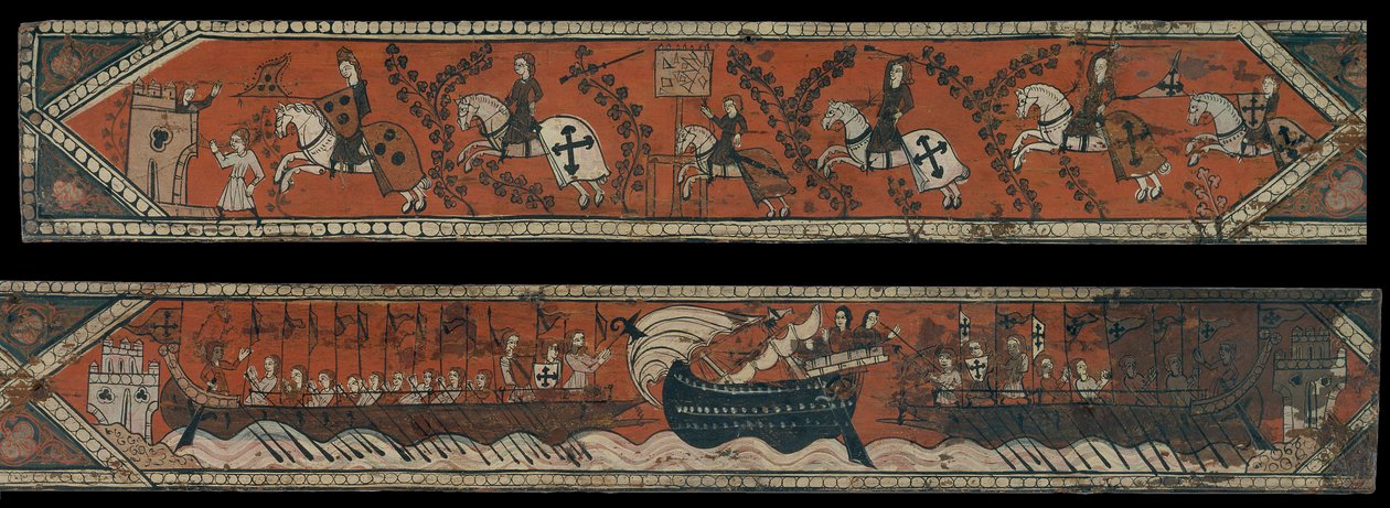 Panneau de plafond avec chevaliers, galères et un bateau à haut bastingage - Unbekannt Unbekannt