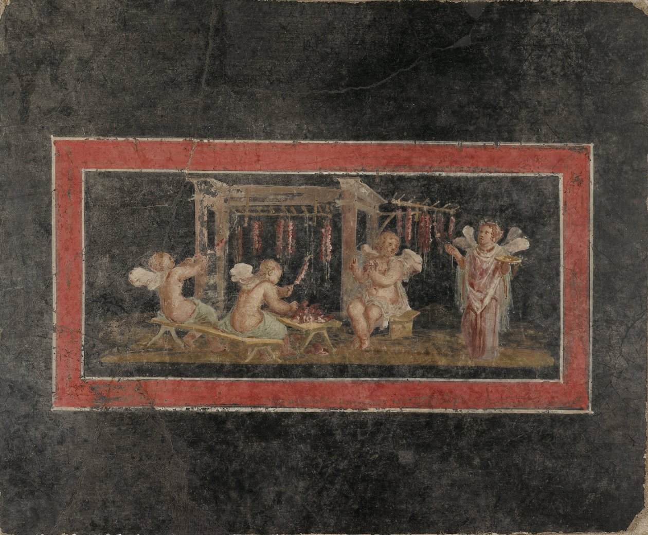 Fragment de fresque avec quatre cupidons suspendant des guirlandes - Unbekannt Unbekannt