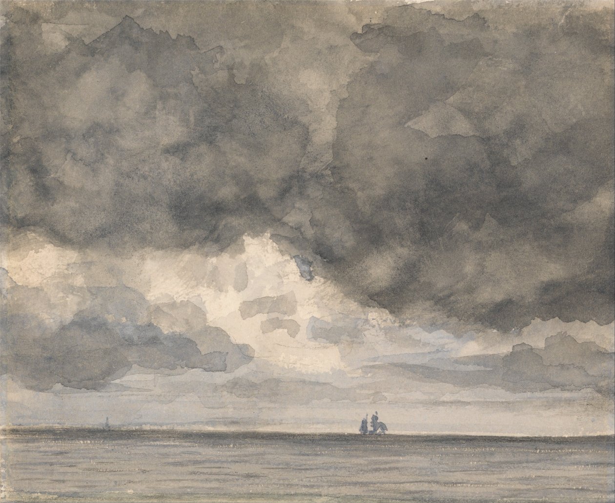 Paysage marin avec navire et ciel menaçant - Unbekannt Unbekannt