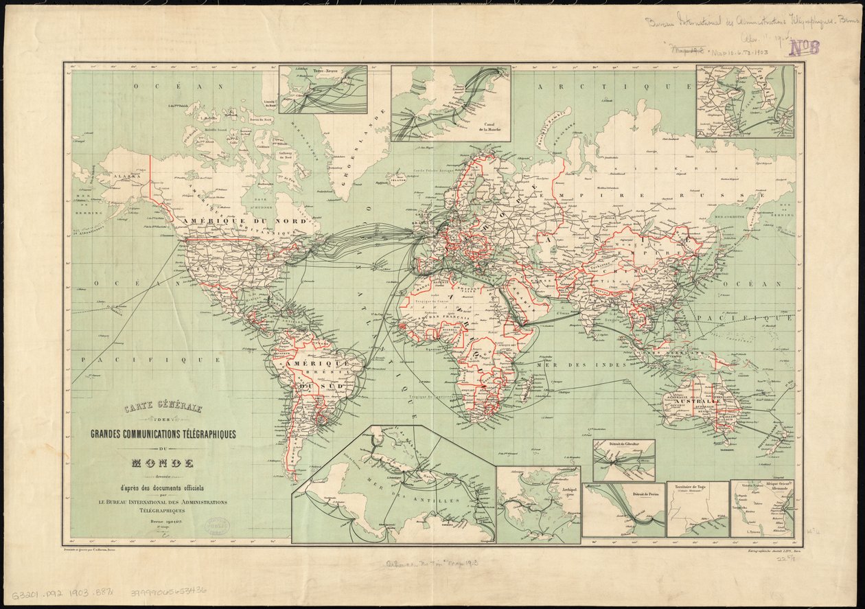 Carte du monde des lignes télégraphiques publiée par le Bureau international du télégraphe, 1901 - Unbekannt Unbekannt