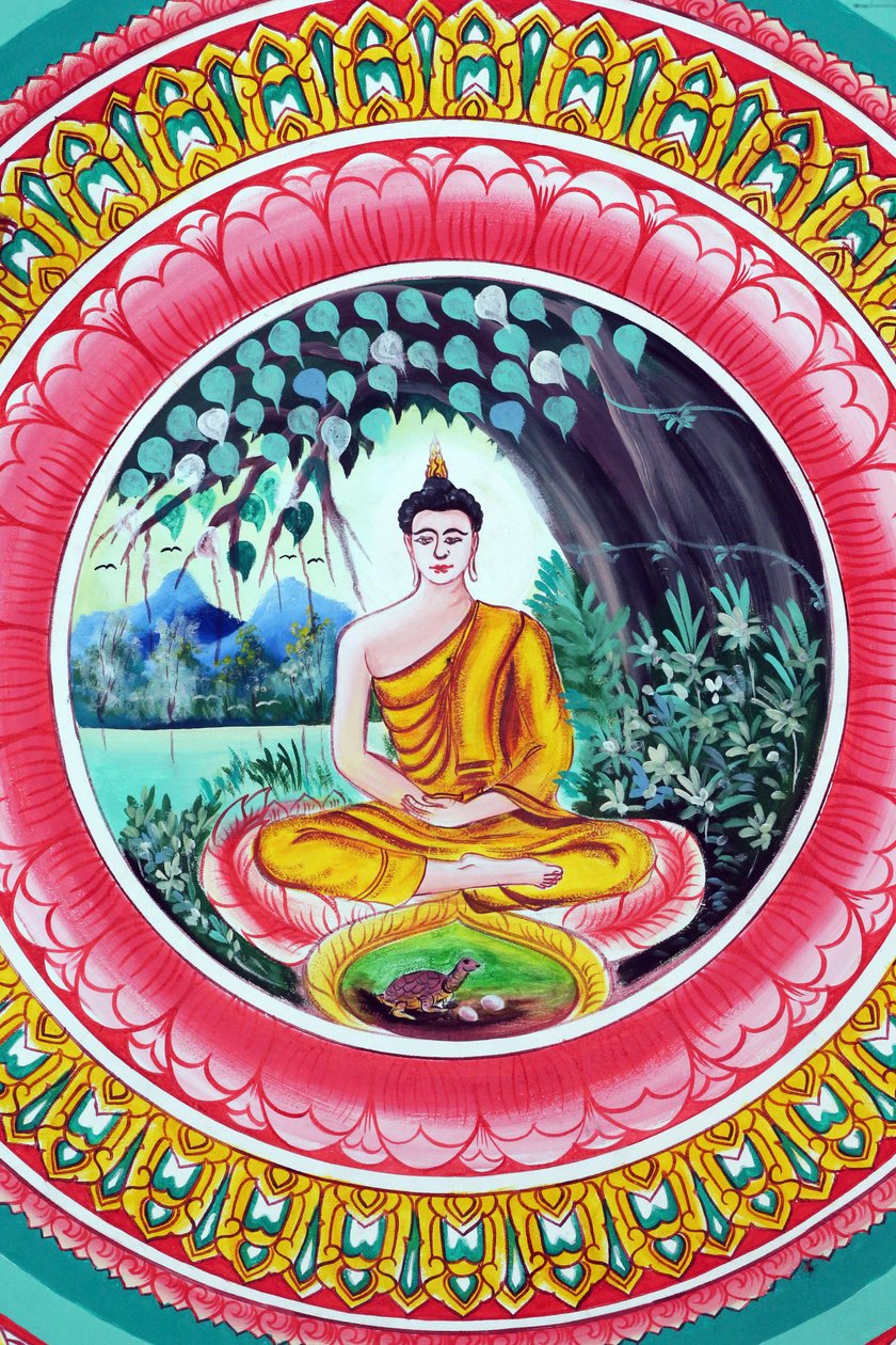 20151029, Vientiane, Laos : Temple bouddhiste Wat Inpeng. Peinture représentant l