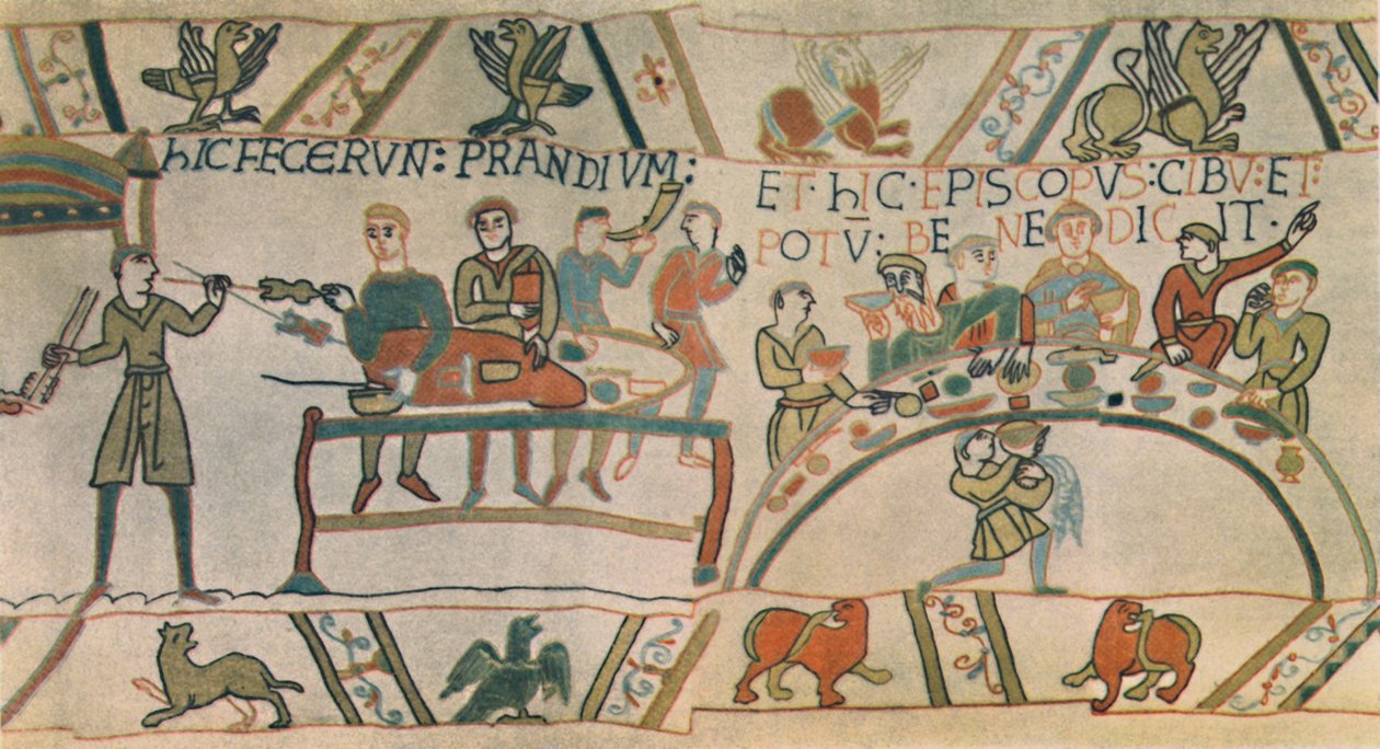 Un festin (détail) de la Tapisserie de Bayeux, fin du XIe siècle, 1944 - Unbekannt