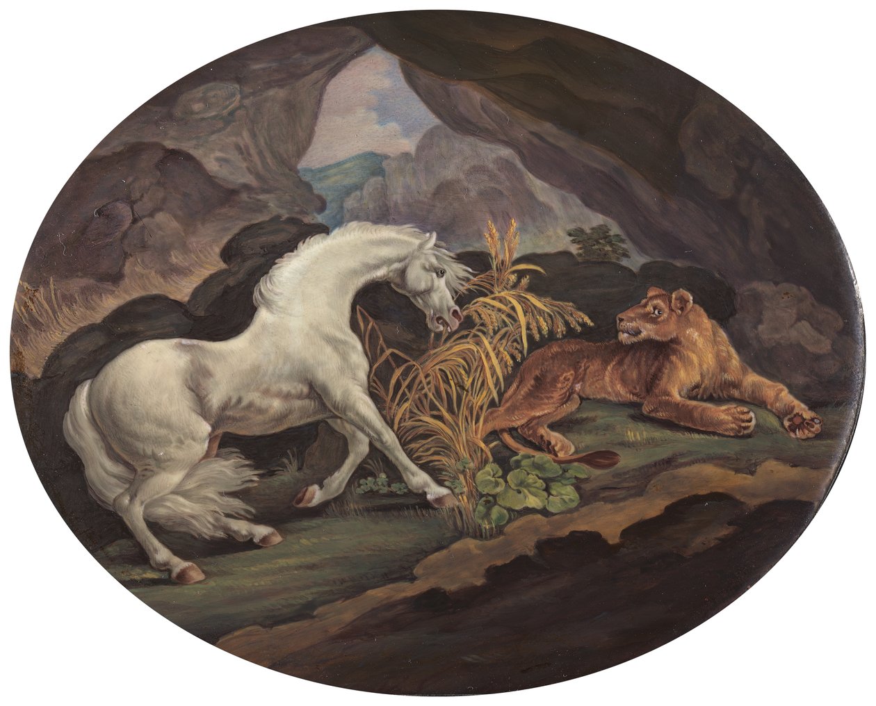 Un cheval effrayé par une lionne, vers 1800 - Unbekannt