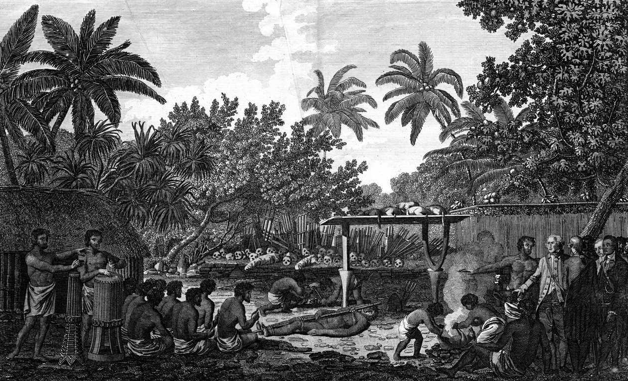 Un sacrifice humain dans un Morai, à Otaheite, en présence du capitaine Cook, vers 1773 - Unbekannt
