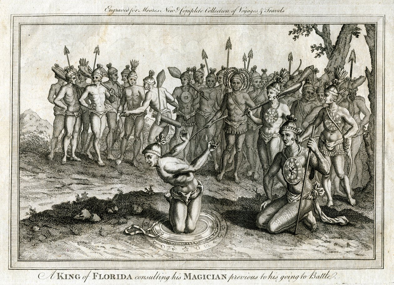 Un roi de Floride consultant son magicien avant de partir en bataille, vers 1760 - Unbekannt