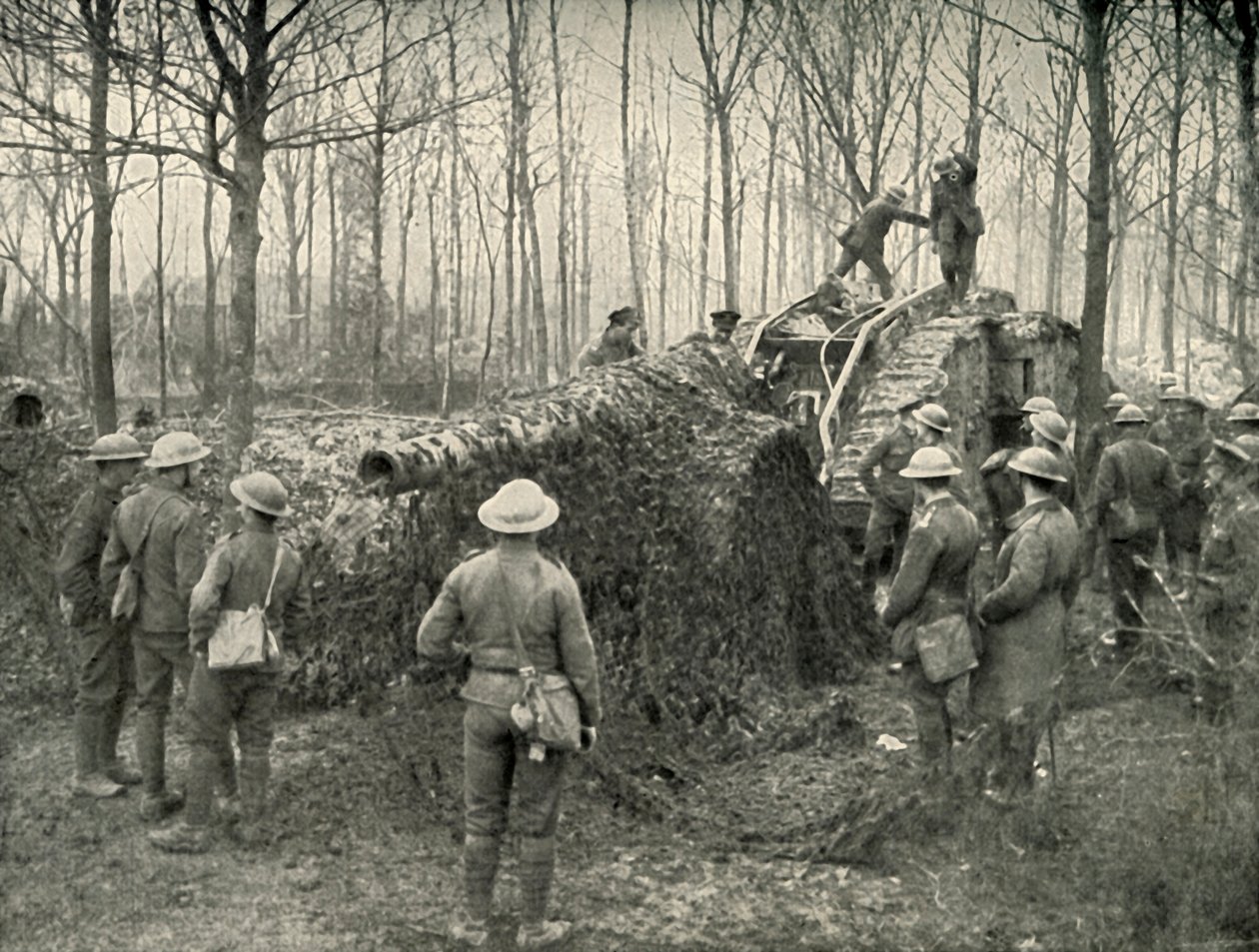 Un navire terrestre apportant sous camouflage un canon naval allemand de 5,9, 1919 - Unbekannt