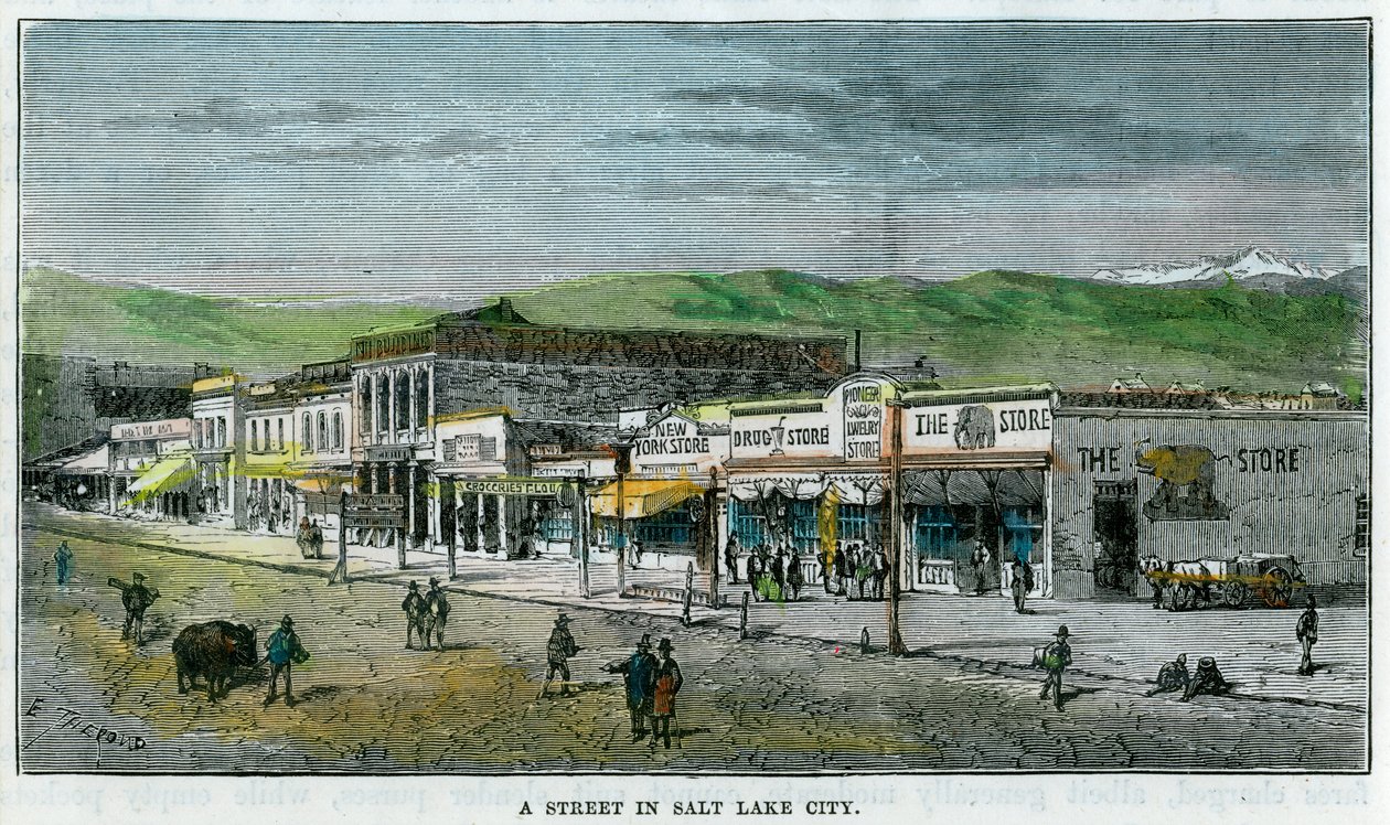 Une rue à Salt Lake City, Utah, USA, vers 1880 - Unbekannt