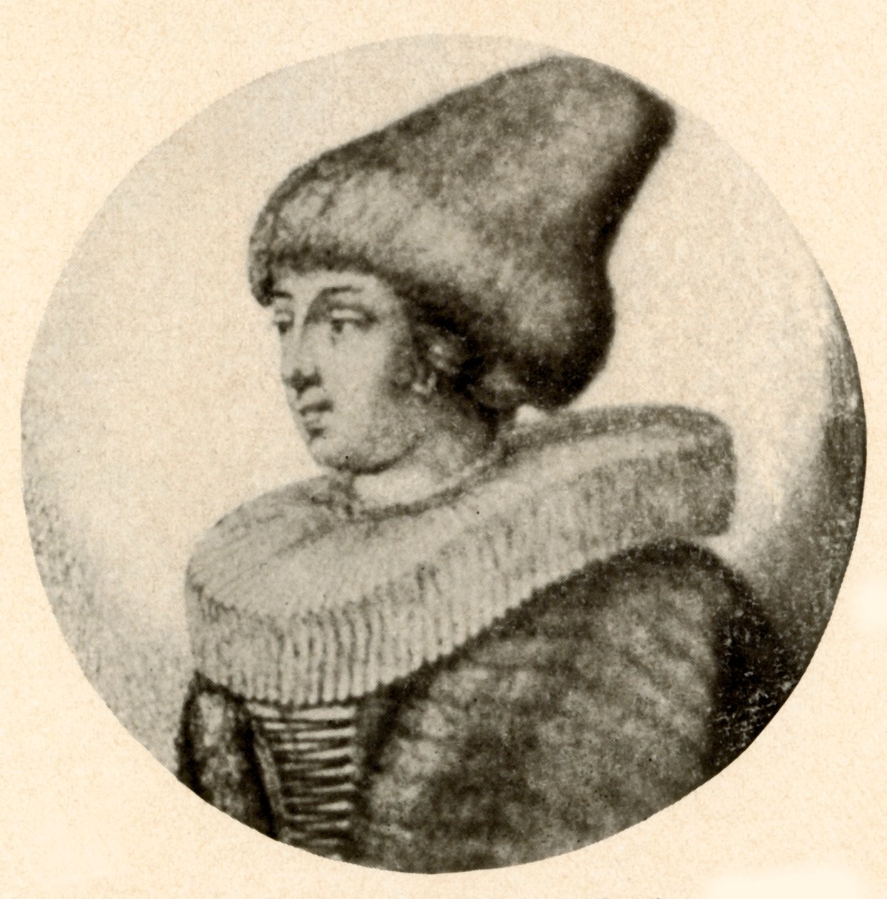 Une dame suédoise avec un bonnet en fourrure pointu et une fraise, 1640, 1937 - Unbekannt