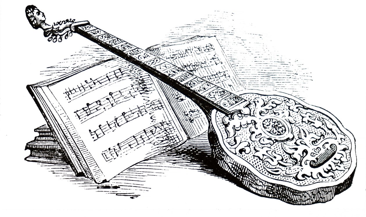 Un cithare Tudor et un livre de musique - Unbekannt