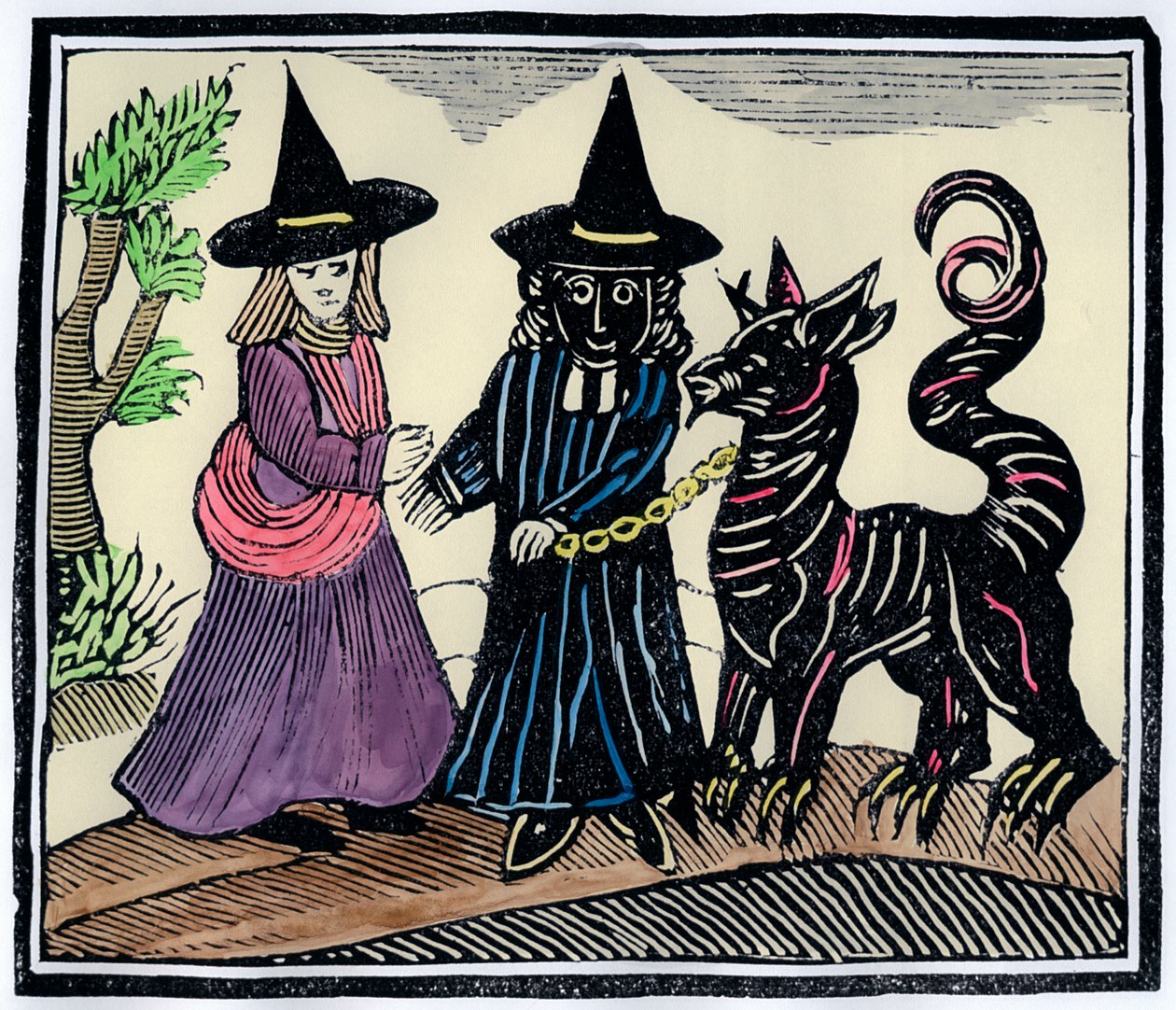 Une sorcière noire et une sorcière blanche avec un animal diabolique - Unbekannt