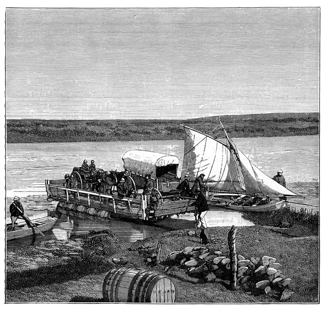 Un ferry sur la rivière Vaal, Transvaal, Afrique du Sud, vers 1890 - Unbekannt