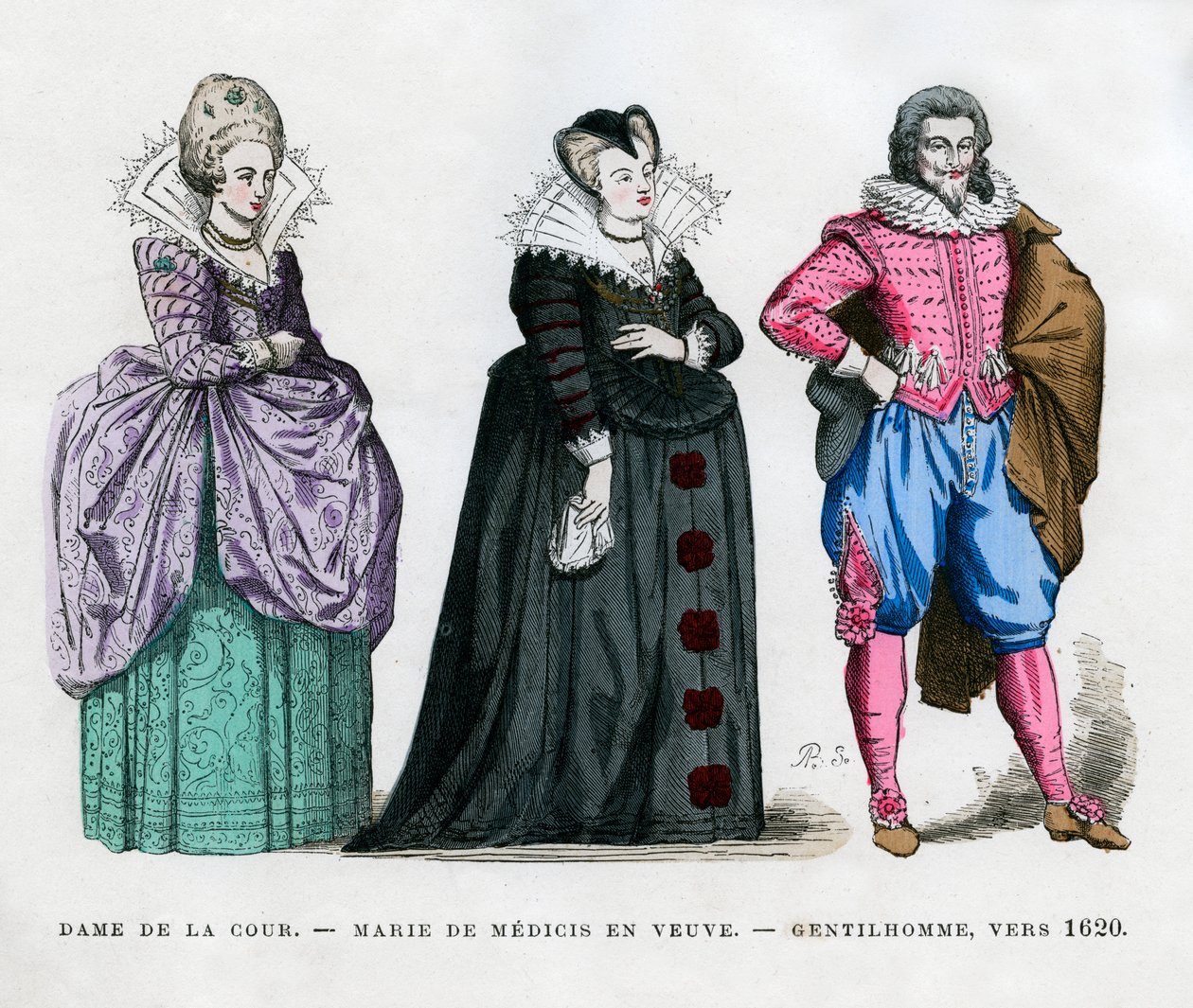 Une dame de la cour, Marie de Médicis en veuve, et un gentilhomme, vers 1620 - Unbekannt