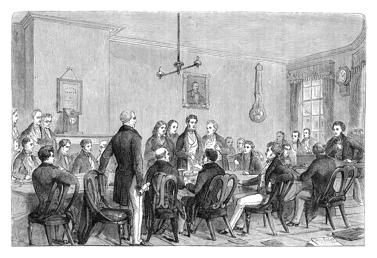 Réunion de la Ligue anti-corn laws dans le bâtiment Newalls, Manchester, 1838 vers 1895 - Unbekannt
