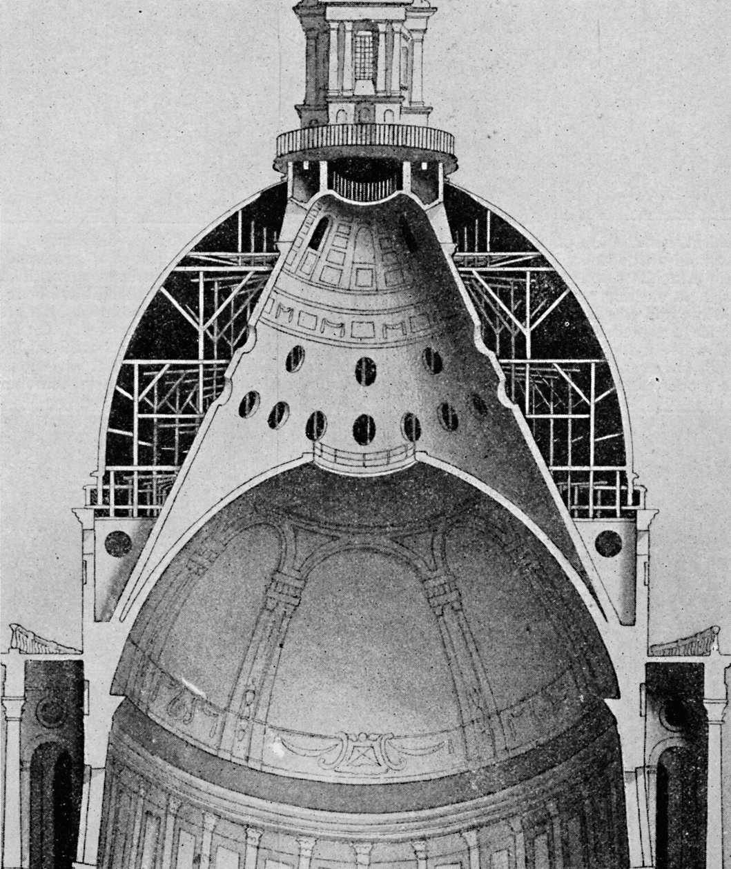 Un dessin en coupe du grand dôme de Sir Christopher Wren, vers 1934 - Unbekannt