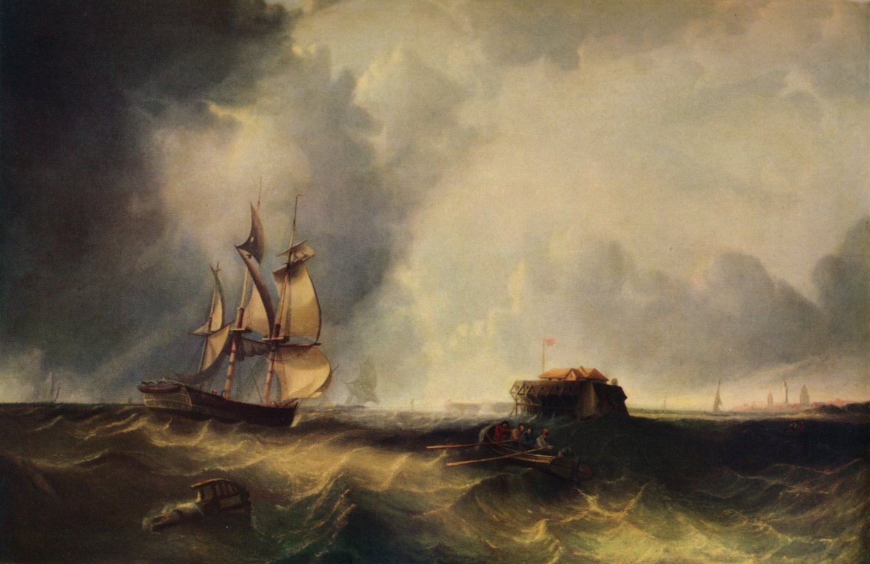 Un navire et des hommes dans une barque au large de Calais, vers 1830, 1938 - Unbekannt