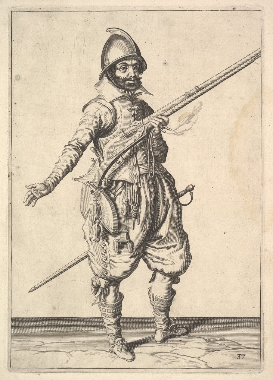 Un soldat en garde libérant sa main droite, de la série Marksmen, planche 37, dans Wapenhandeli... - Unbekannt