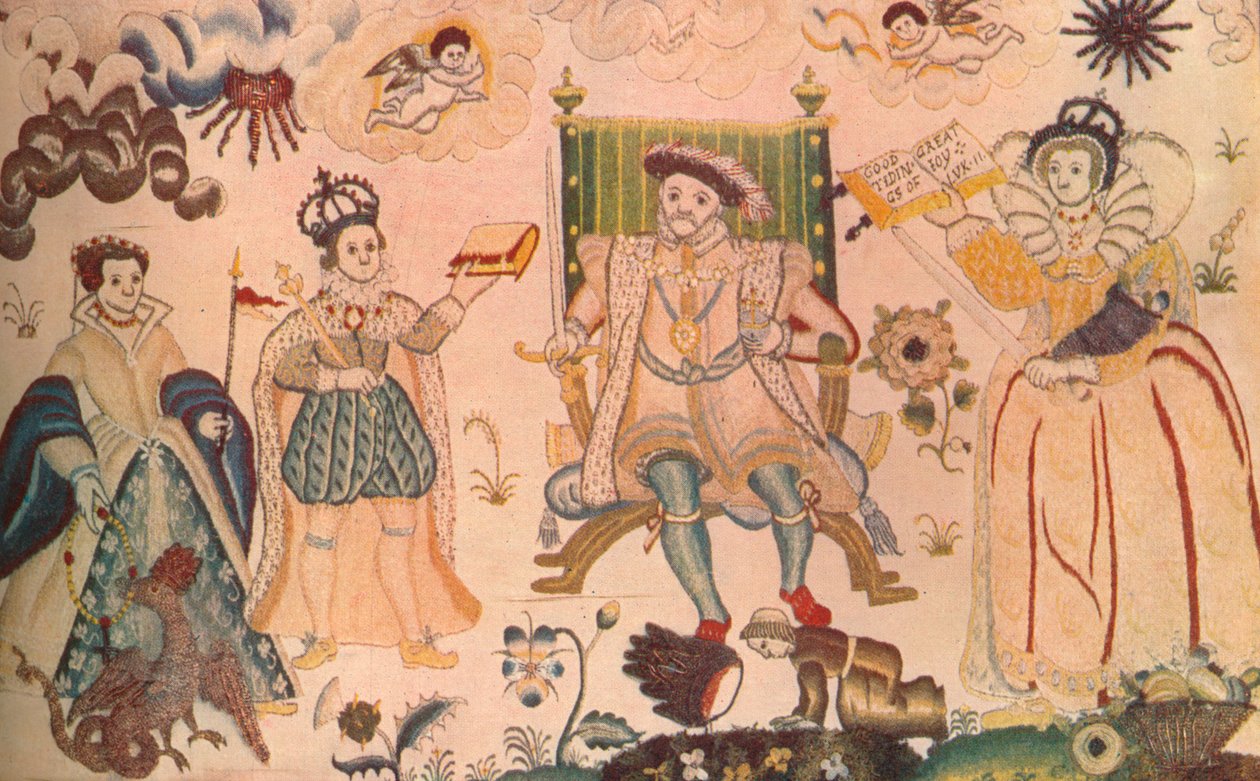 Une tapisserie représentant Henri VIII, Édouard VI et Élisabeth I. Pensée être élisabéthaine, 1914 - Unbekannt