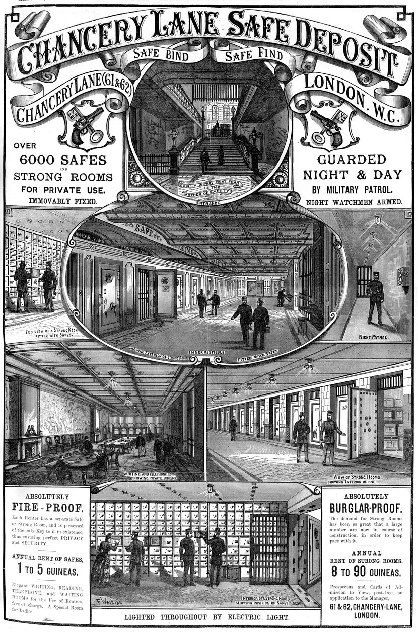 Publicité pour Chancery Lane Safe Deposit, Londres, 1887 - Unbekannt