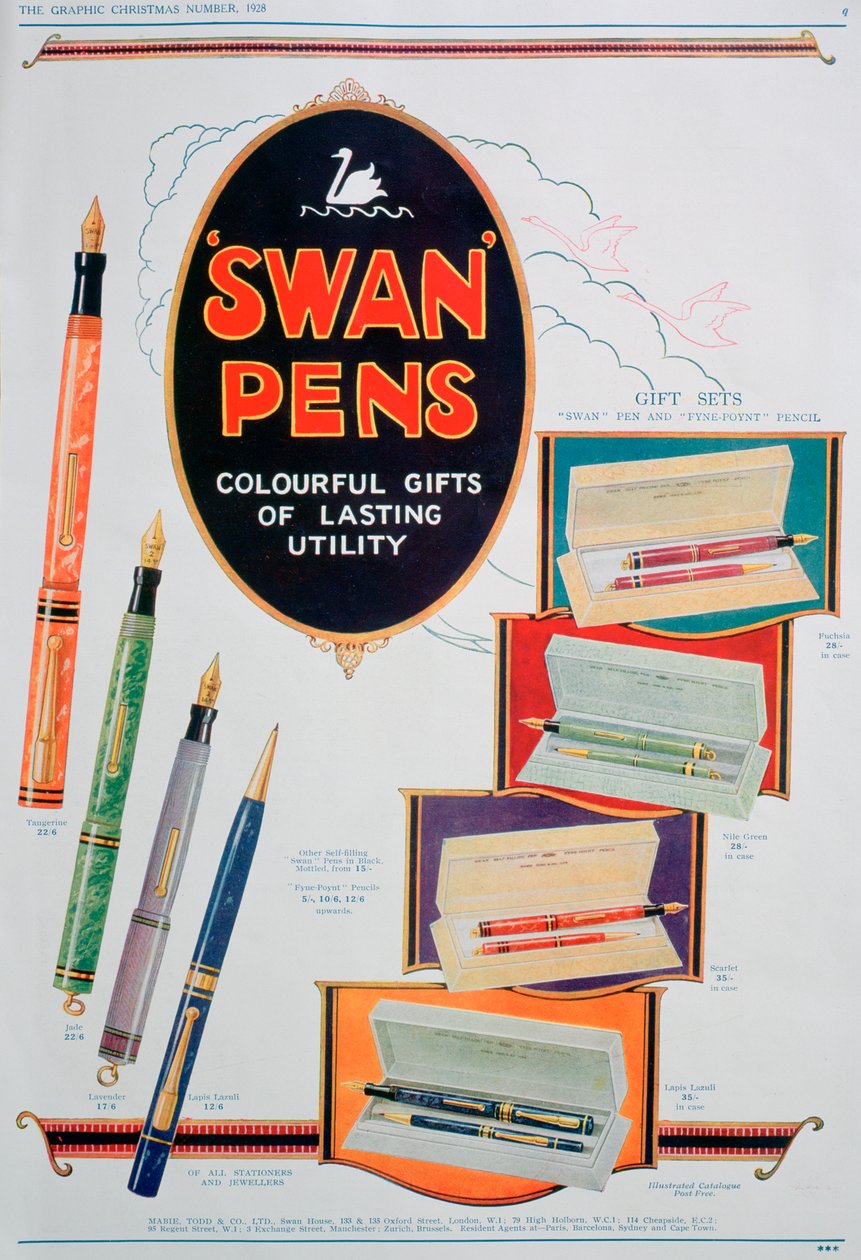 Publicité pour les stylos Swan, 1928 - Unbekannt